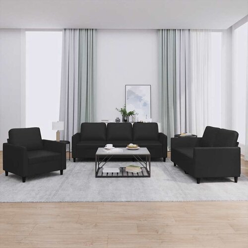  3-dijelni set sofa s jastucima crni od umjetne kože Cijene