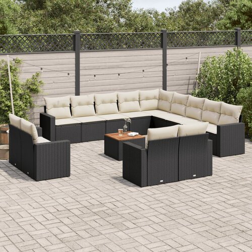 VidaXL 14-dijelni set vrtnih sofa s jastucima poliratan crni Slike