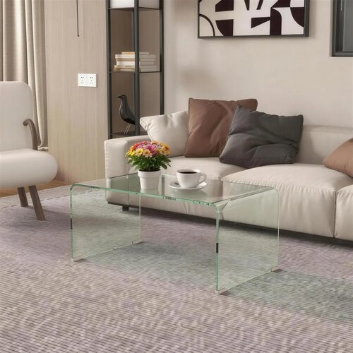  Čvrsti stakleni stolić za kavu jednodijelni dizajn jednostavan i moderan 80 x 45 x 35 cm prozirni Slike