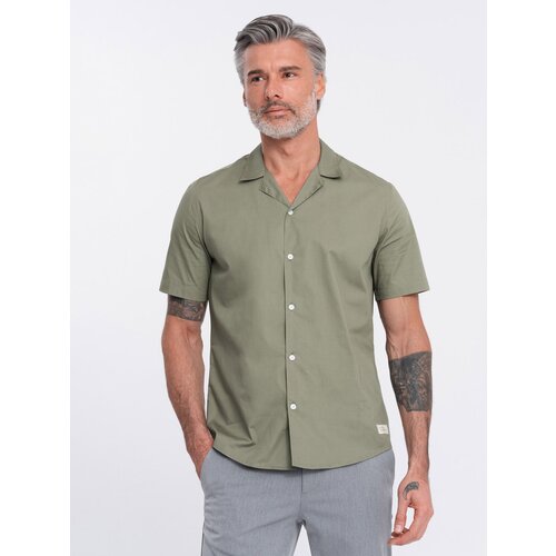 Ombre Men's short sleeve shirt with Cuban collar - khaki Cijene
