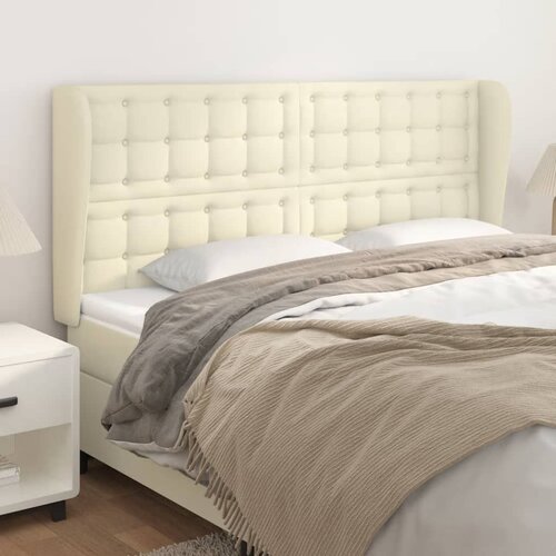 VidaXL Vzglavje z u&amp;scaron;esi krem 163x23x118/128 cm umetno usnje Slike