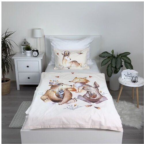 Jerry Fabrics Bež bombažna otro&amp;scaron;ka posteljnina za otro&amp;scaron;ko posteljico 100x135 cm Animals &amp;quot;Woodland&amp;quot; &amp;ndash; Slike