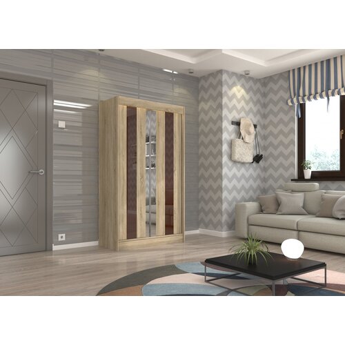 ADRK Klizni ormar KEITA s ogledalom i lacobel staklom 120 cm - SONOMA-�OKOLADNI LACOBEL Cijene