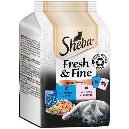  Varčno pakiranje Sheba Fresh & Fine vrečke 72 x 50 g - Losos & tuna v omaki Cijene