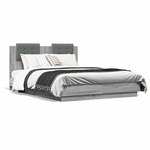 VidaXL Posteljni okvir z vzglavjem siva sonoma 120x190 cm inž. les Slike