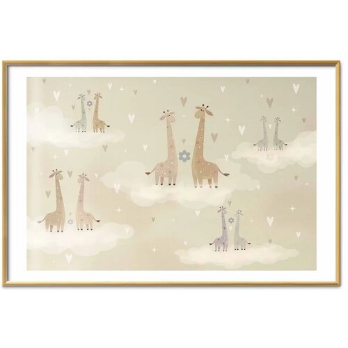  Plakat - Loving Giraffes 90x60 Zlatni okvir s margom Cijene