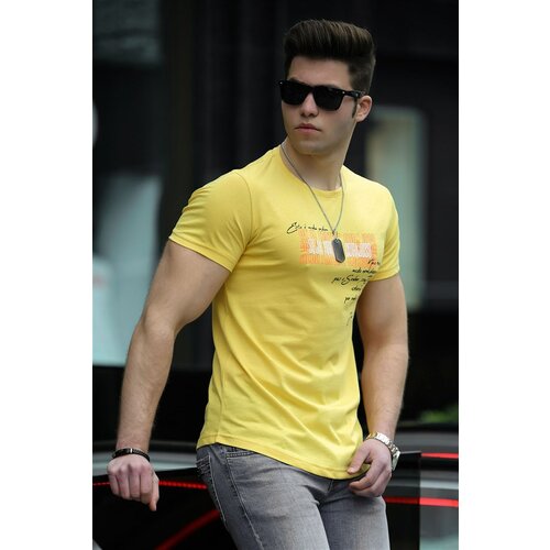 Madmext Men's Printed Yellow T-Shirt 4478 Slike