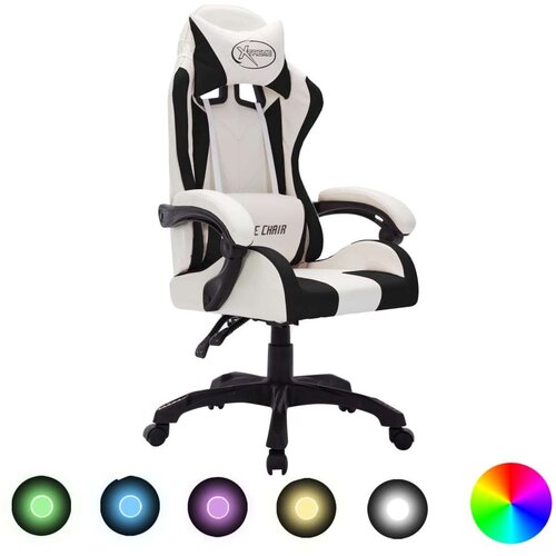  Igraća stolica s RGB LED svjetlima bijelo-crna od umjetne kože Slike