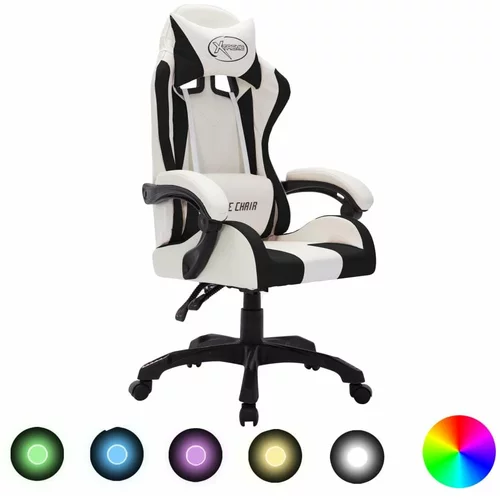  Igraća stolica s RGB LED svjetlima bijelo-crna od umjetne kože