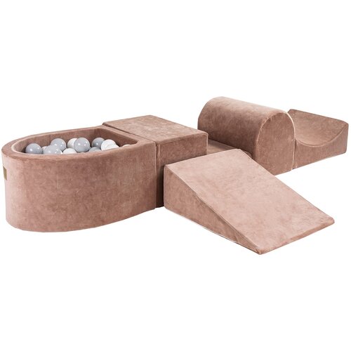 MeowBaby 4-delni penasti igralni komplet &amp;reg; Foam Playground z majhnim bazenom z žogicami, 100 žogic, žamet, bež: bela/siva, (21295248) Slike