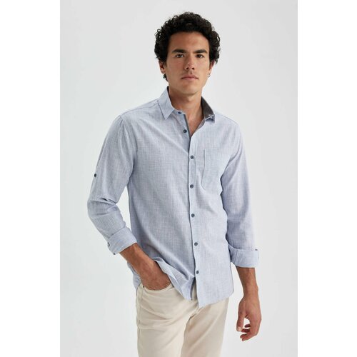 Defacto Slim Fit Polo Collar Poplin Long Sleeve Shirt Slike