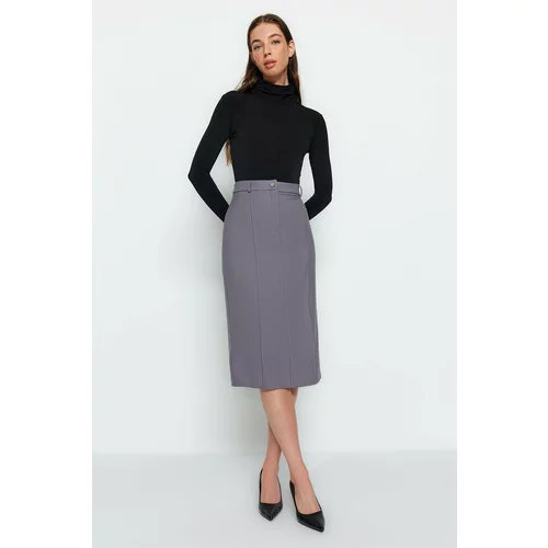 Trendyol Gray Straight Woven Midi Skirt