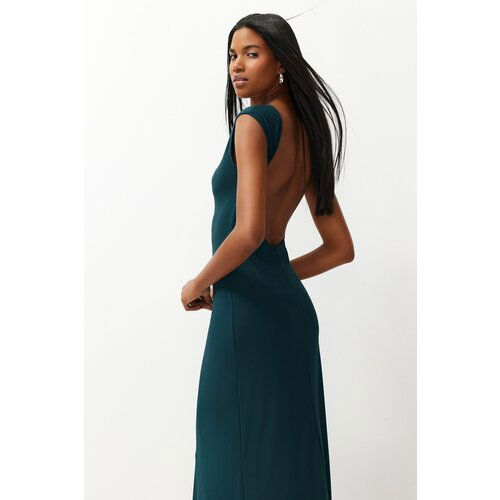 Trendyol emerald green backless fitted maxi knitted maxi flexible pencil dress Cene