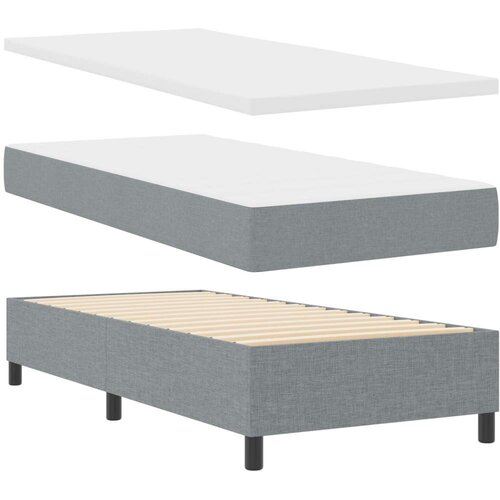 Box Spring Krevet s Madracem i Klupom Svijetlosivi 90x200 cm Tkanina Slike