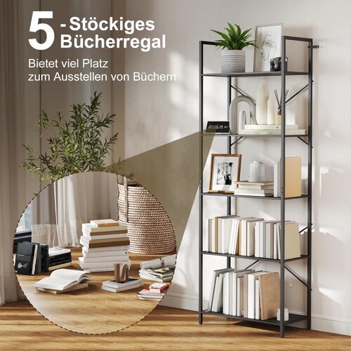  Polica za knjige samostojeća 5 polica metalni okvir 60x30x170 5 cm crna Slike