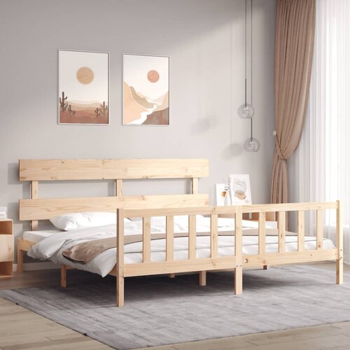 VidaXL Okvir kreveta s uzglavljem 6FT veliki bračni od masivnog drva Slike