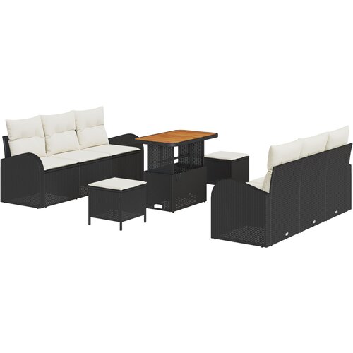 vidaXL 9 komada set vrtnih sofa s jastučićima crni poliratan akacija, 2-sjedna vrtna sofa s odlaganjem i jastučićima crni poliratan, 3 komada set vrtne blagovaonice s jastučićima crni poliratan akacija Cijene