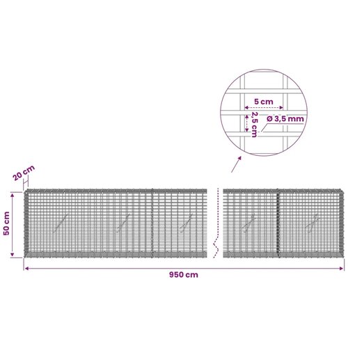 Gabion s žicom debljine 3 5 mm i mrežom 5x2 5 cm 950x20x50 cm - 20 cm 50 cm 950 cm Slike