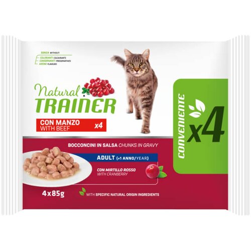 Natural trainer Cat Multipack Adult, vrečka - govedina - 4 x 85 g Cene