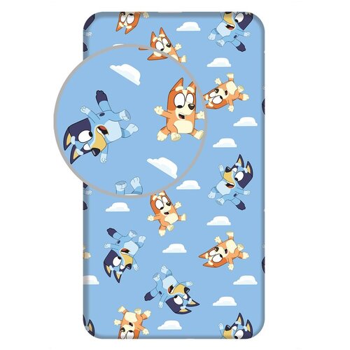 Jerry Fabrics Modra napenjalna enojna bombažna otro&scaron;ka rjuha 90x200 cm Bluey &ndash; Cene