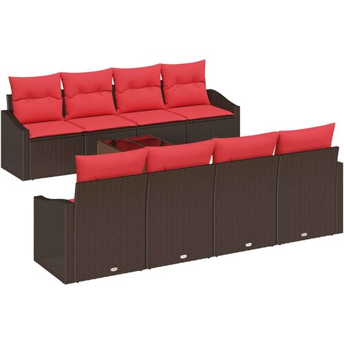 vidaXL Kavčna garnitura z blazino 9 pcs Rjava in rdeča poli ratan, (5000138352) Cene