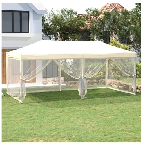  Zložljiv vrtni šotor s stranicami krem 3x6 m