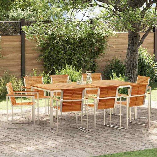  Vrtni set za objed 9 pcs Masivni teak drvo i nehrđajući čelik Slike