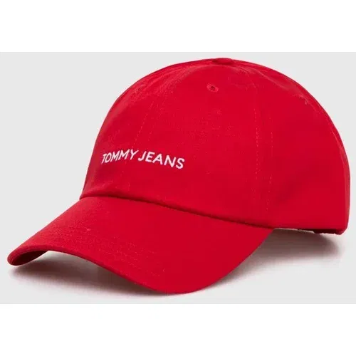 Tommy Jeans Bombažna bejzbolska kapa rdeča barva