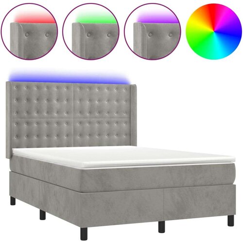 VidaXL Krevet box spring s madracem LED svjetlosivi 140x190 cm bar&amp;scaron;un Slike