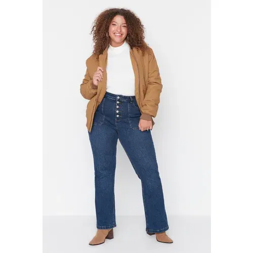 Trendyol Curve Blue Button Flare Fit Jeans