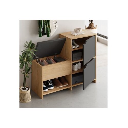 Hanah home cipelarnik haven shoe bench oak anthracite Slike