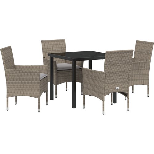 vidaXL 5-delni vrtni set z blazinami Siva Poli ratan, vrtna miza Črna 80x80x73 cm Kaljeno steklo Cene