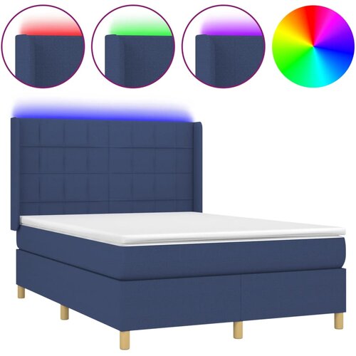VidaXL Box spring postelja z vzmetnico LED modra 140x190 cm blago, (20900972) Slike