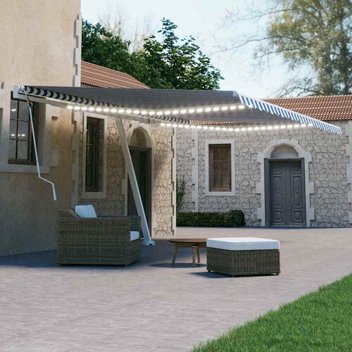 Tenda na ručno uvlačenje s LED svjetlom 600x300 cm plavo-bijela Slike