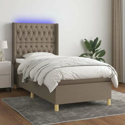  Box spring postelja z vzmetnico LED taupe 90x200 cm blago, (20791534)