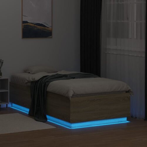  Okvir za krevet s LED svjetlima boja hrasta 90 x 190 cm drveni Slike
