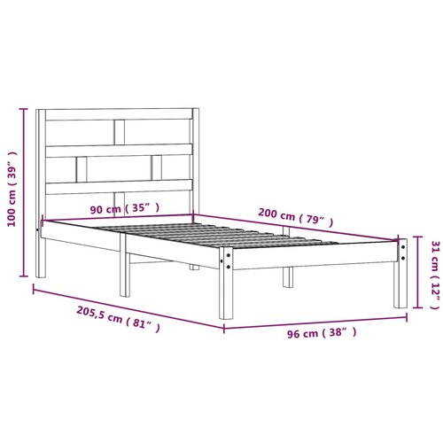  Okvir za krevet od masivne borovine bijeli 90 x 200 cm Slike