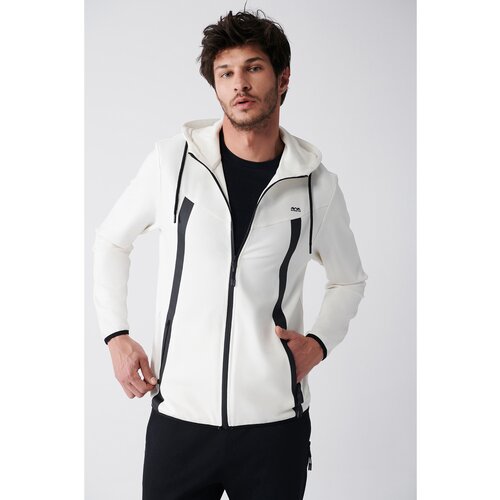 Avva Men's Ecru Interlock Fabric Hooded Collar Zippered Printed Standard Fit Normal Cut Sweatshirt Slike