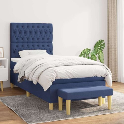  Box spring postelja z vzmetnico modra 100x200 cm blago Slike