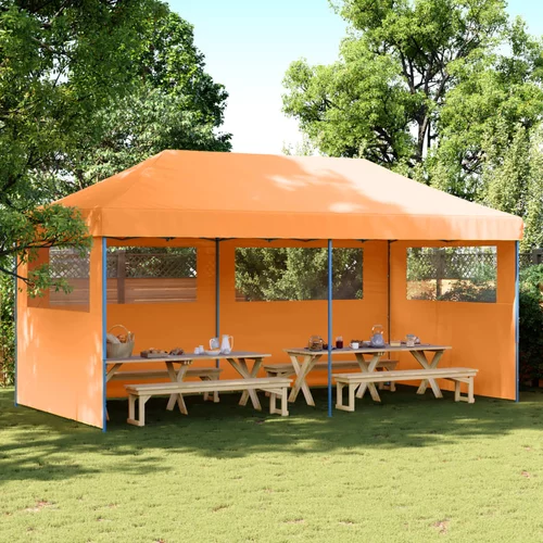 vidaXL Sklopivi prigodni šator za zabave s 3 bočna zida narančasta