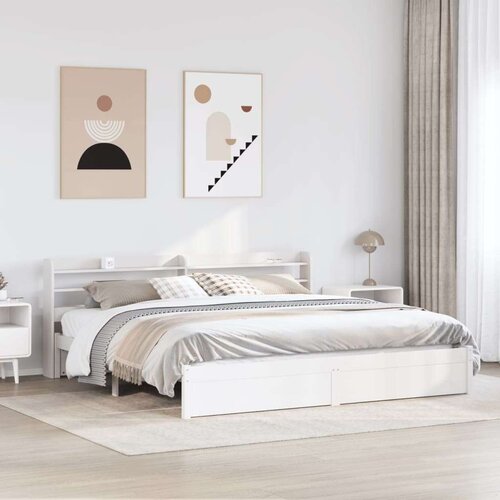 VidaXL Posteljni okvir z vzglavjem brez vzmetnice bel 180x200 cm Slike