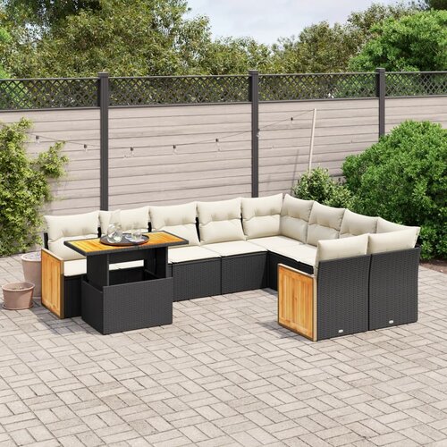vidaXL 10-dijelni set vrtnih sofa s jastucima crni od poliratana Cijene