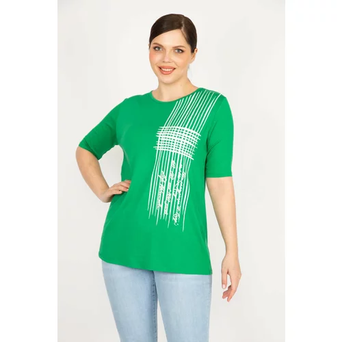 Şans Women's Green Plus Size Front Printed Viscose Blouse
