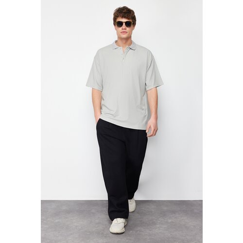 Trendyol Limited Edition Basic Stone Men's Oversize/Wide Cut Short Sleeve Soild Fabric Polo Collar T-Shirt Slike