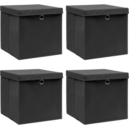 VidaXL Kutije za pohranu s poklopcima 4 kom crne 32x32x32 cm tkanina Slike