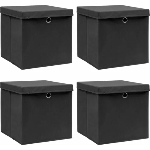 vidaXL škatle za shranjevanje s pokrovi 4 kosi črne 32x32x32 cm blago