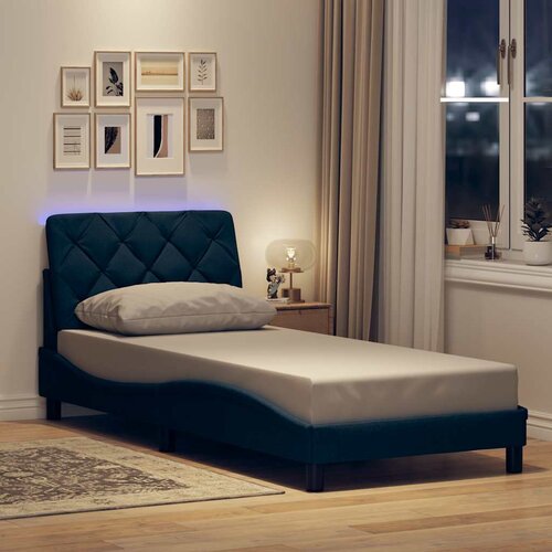  Okvir kreveta s LED-om bez madraca plava 90x200cm od tkanine Cijene