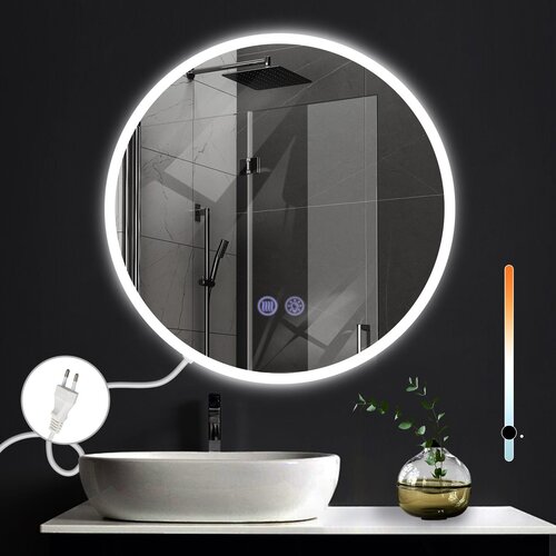 Nettlife Ogledalo z osvetlitvijo LED, stensko ogledalo IP44, okroglo 60 cm, z zaslonom na dotik in možnostjo zatemnitve., (22149678) Cene
