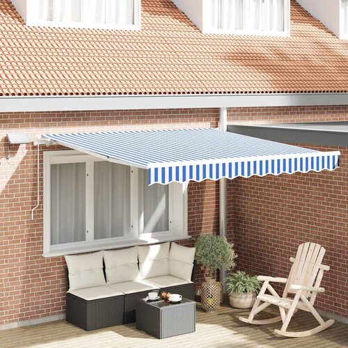  Skrovita tenda Plava i bijela 350 x 250 cm Poliester i aluminij Cijene