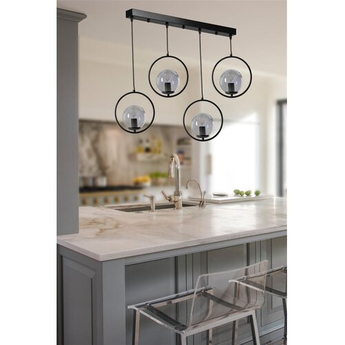 Opviq Ring 4 L&amp;uuml; Sıralı F&amp;uuml;me Camlı Siyah Sarkıt Black Chandelier Slike